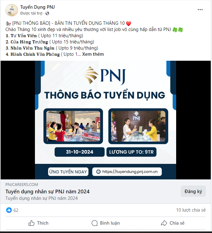 Quảng cáo tuyển dụng trên facebook